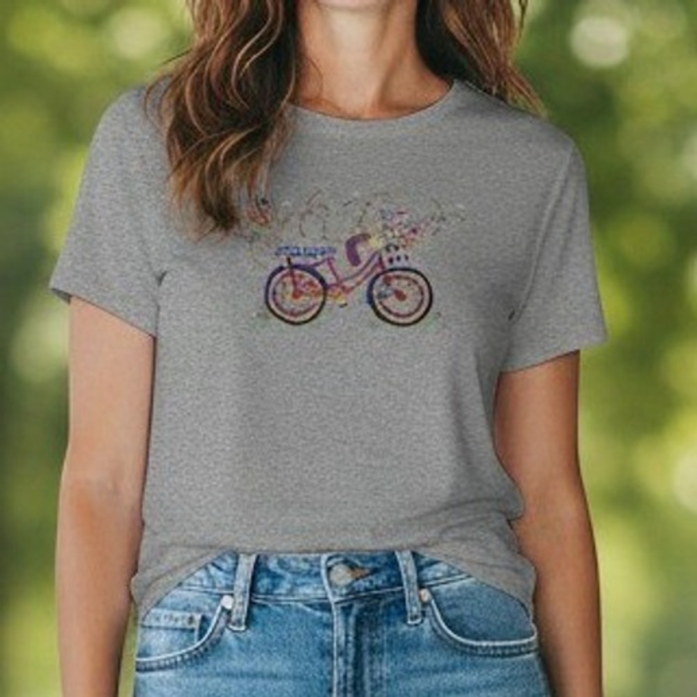 Quacker Factory Embroidered Patriotic Bicycle Top Large Gray 4th of July Shirt